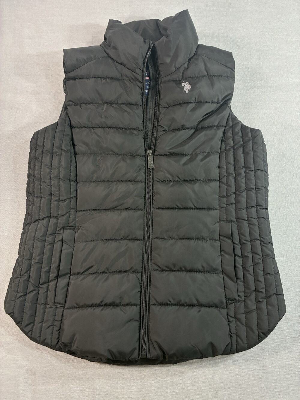 U.S. Polo Assn Quilted Puffer Vest Mens Small Black Full Zip Lightweight